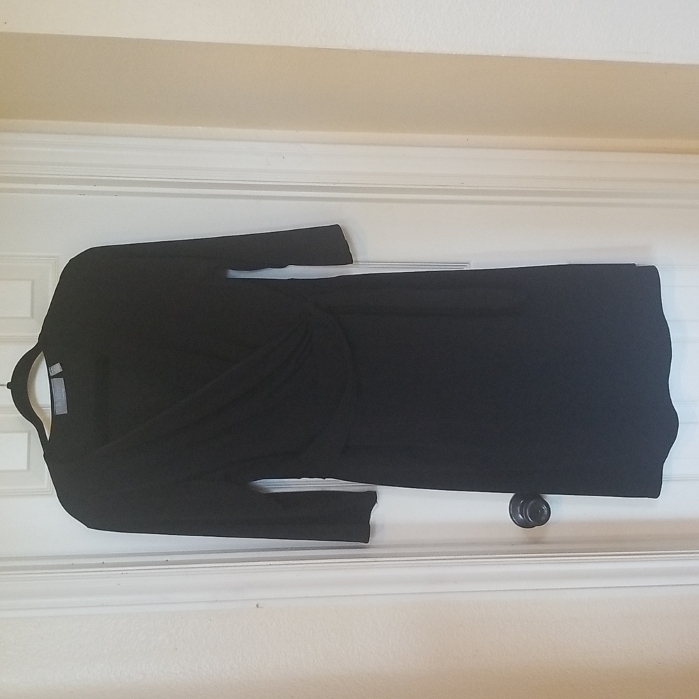 Black V-neck Side Tie Long Sleeved Dress